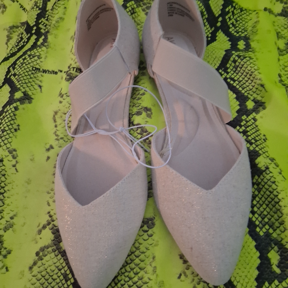 Anne Klein Women's Sparkle Pointed Toe Flats in Light Beige